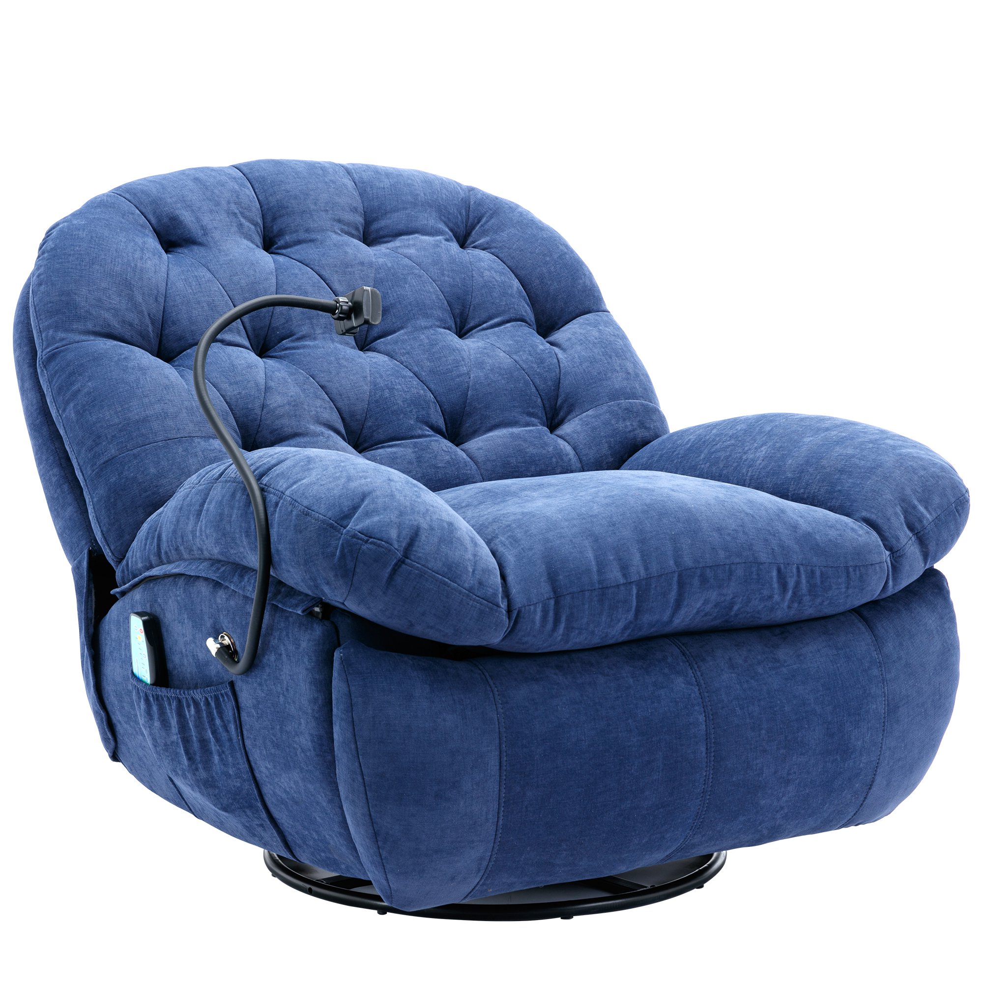 360°-Drehstuhl Massagestuhl mit Heizbarem Handyhalter, Liegestuhl für Kleine Räume und Home Cinema, 92x100x104 cm, Blau
