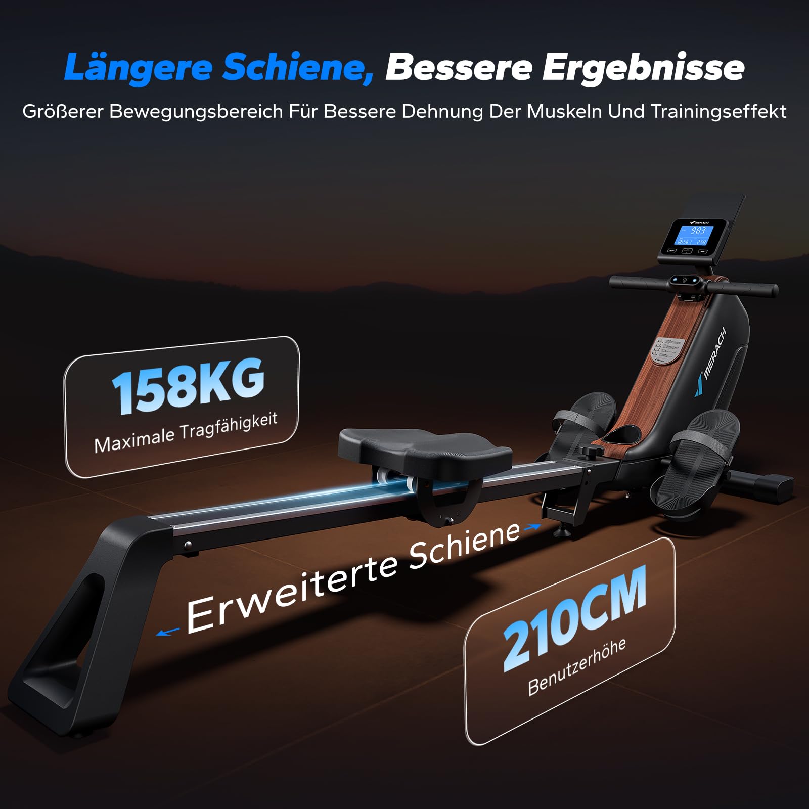 Magnetisches Rudergerät für Zuhause mit 40 kg Magnetwiderstand, 16 Stufen, LED-Display und App