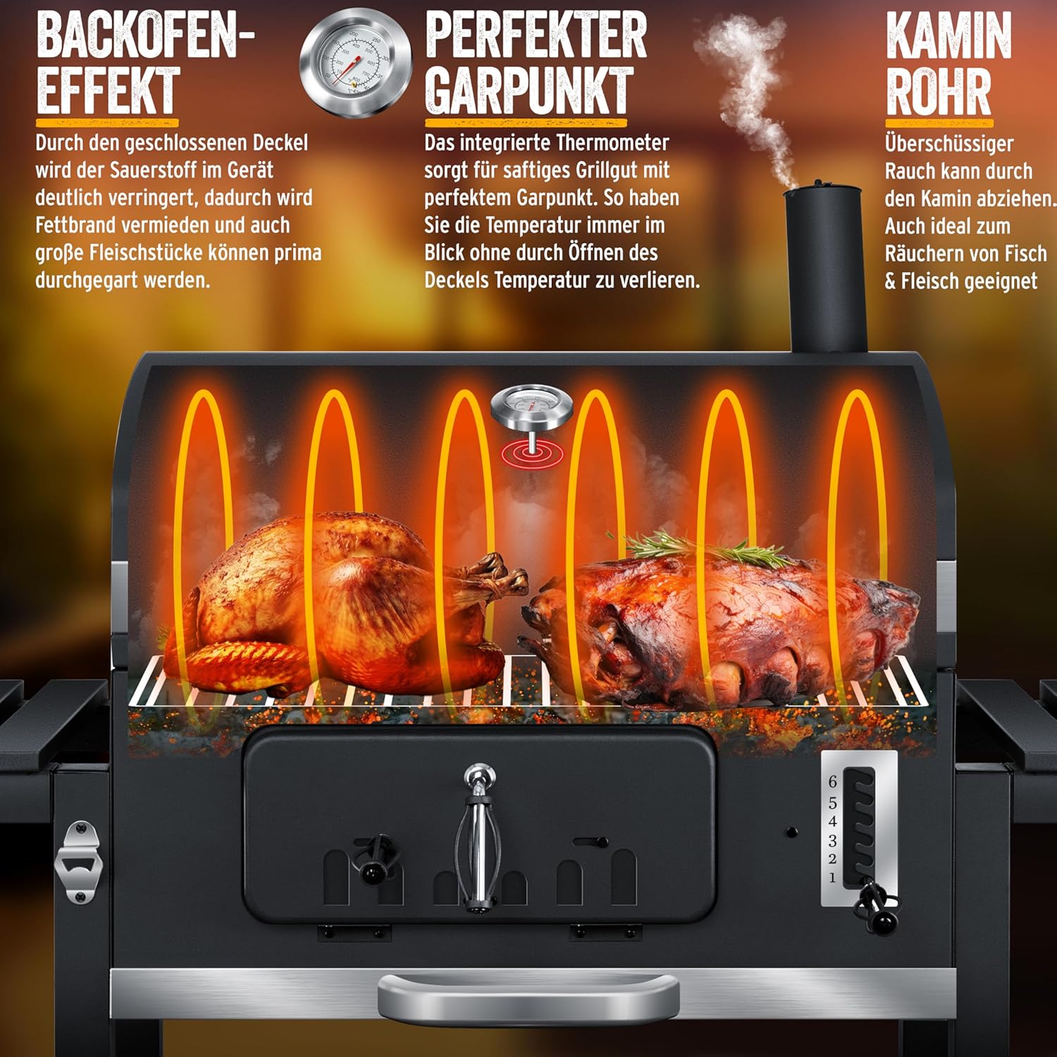 KESSER® Barbecue con Carrello XXL Barbecue a carbonella con Coperchio, Ruote, Manico in Acciaio Inox, griglia e termometro a carbonella,Grande Barbecue a carbonella Barbecue da Campeggio