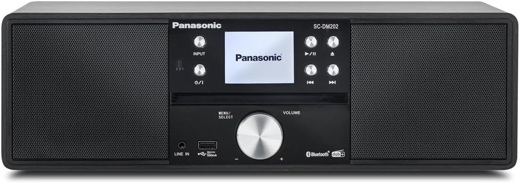 Panasonic SC-DM202EG-K Compact Micro Hi-Fi Stereo System with CD, DAB+/FM Radio, USB and Bluetooth, 24W Speakers, Remote Control, 2.4