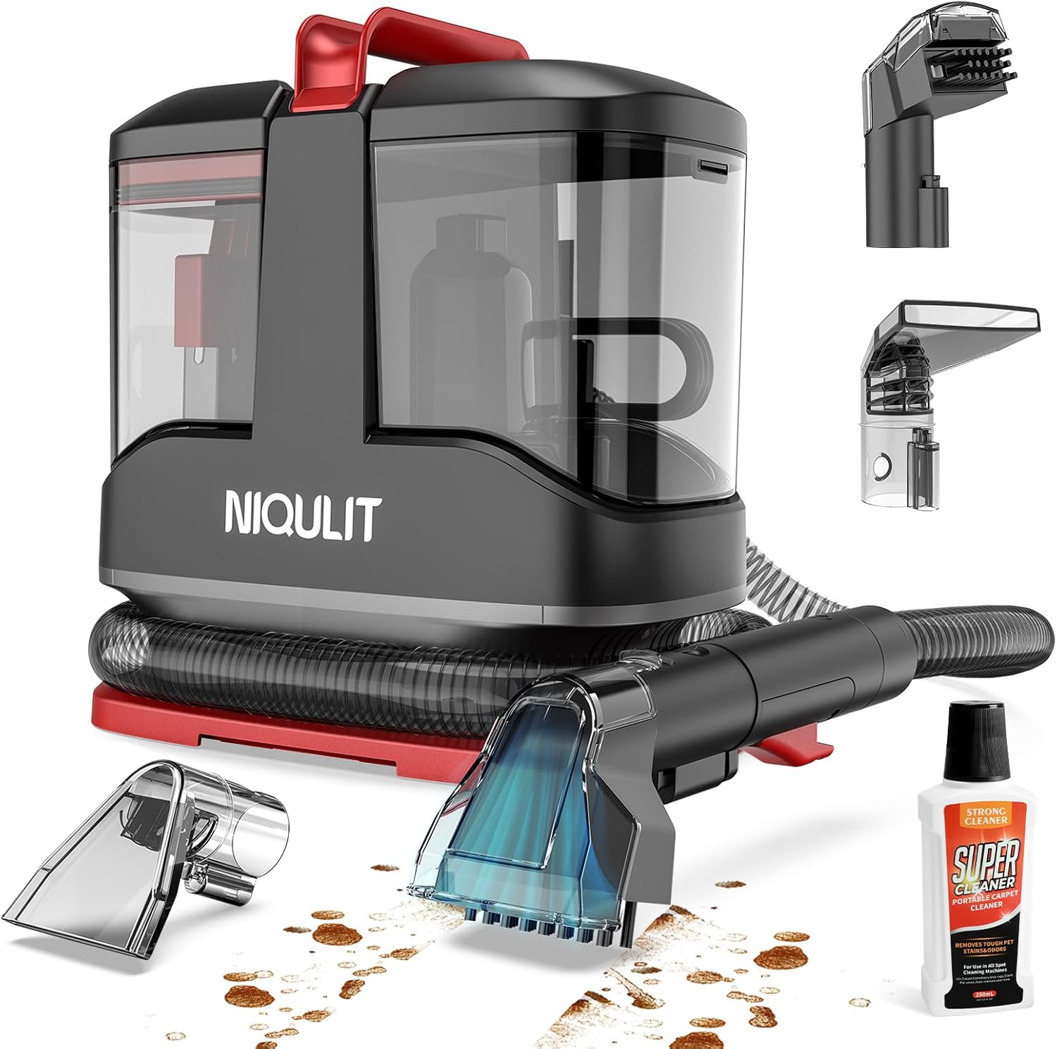 Portable Carpet & Upholstery Cleaner, 15Kpa, Dual Brush, Self-Cleaning