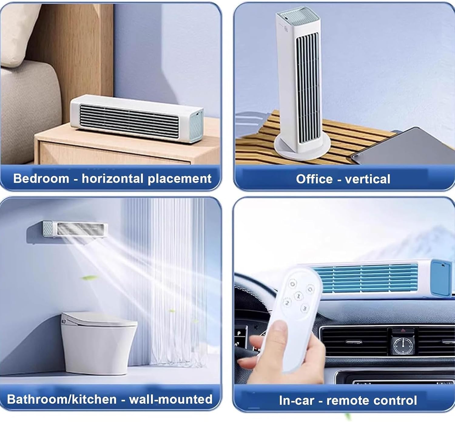 Tragbare Klimaanlage mit 3 Geschwindigkeitsstufen, kabelloser Fernbedienung und langem Luftauslass zur Kühlung von Wohnräumen, Schlafzimmern, Büros, auf dem Schreibtisch oder an der Wand