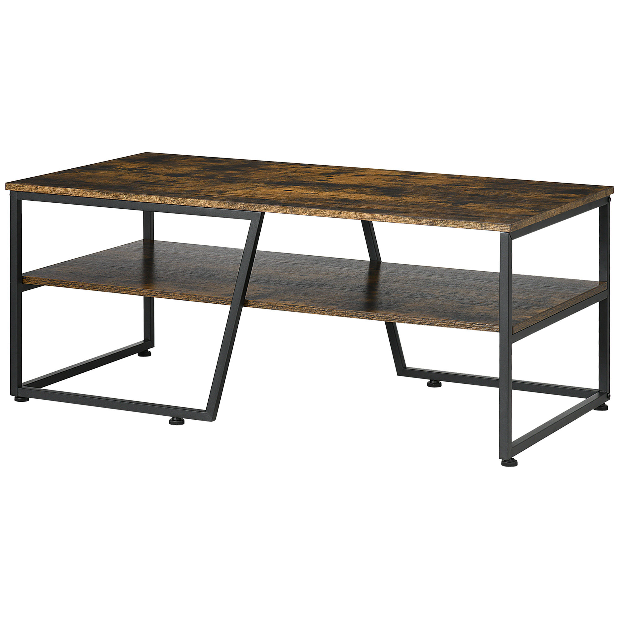 HOMCOM Rechteckiger Industrie-Stil Couchtisch mit 1 Platte und 1 Regal aus Metall 106 x 55 x 45 cm