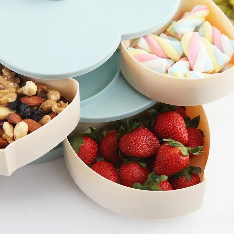 BloomzoTM Flower Shaped Rotating Snack Box, Multi Purpose Storage for Snacks, Jewelry, Makeup, BPA Free, Elegant Design