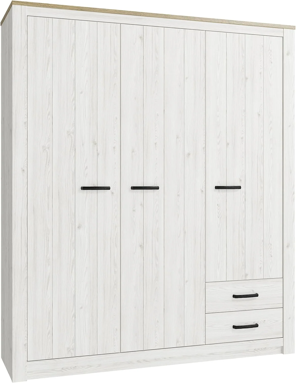 Forte Elara Kleiderschrank 180, 3-türig, 181,1 cm breit x 212,7 cm hoch x 55,4 cm tief, moderner Landhaus Kleiderschrank, geräumig, 2 Schubladen