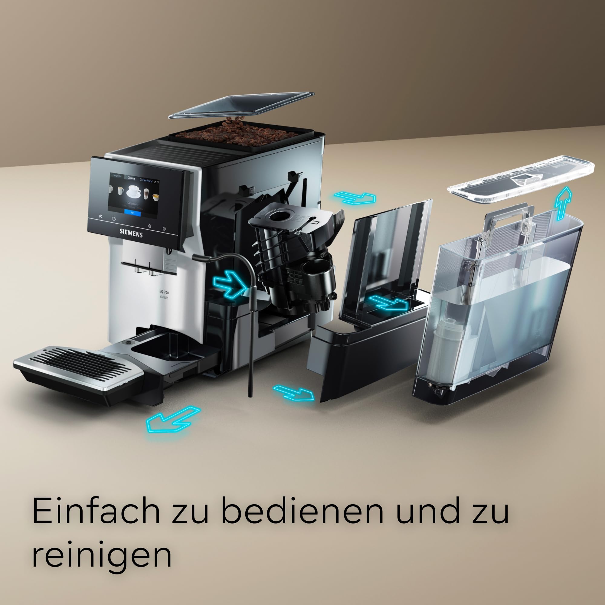 Kaffeevollautomat EQ700 classic mit 5-Zoll-TFT-Touchdisplay, 36 Heiß- und Kaltgetränken sowie Cold Brew und App-Steuerung, TP715E17