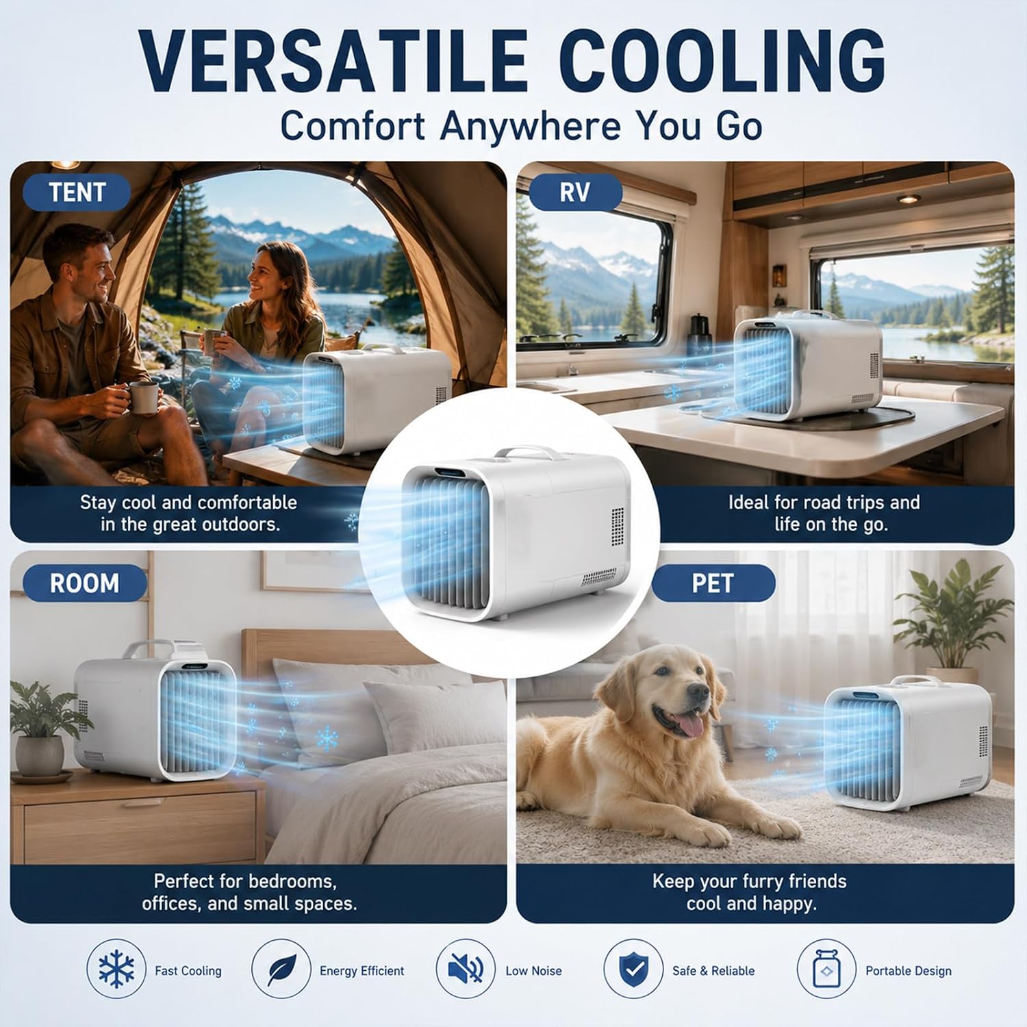4-in-1 Tragbare Zeltklimaanlage, 5100 Btu Kühlleistung, Kleine, Leise Klimaanlage Mit 24-Stunden-Timer, 10 M², Für Zelte, Camping, Wohnmobile Oder Den Heimgebrauch X8Pro-220V