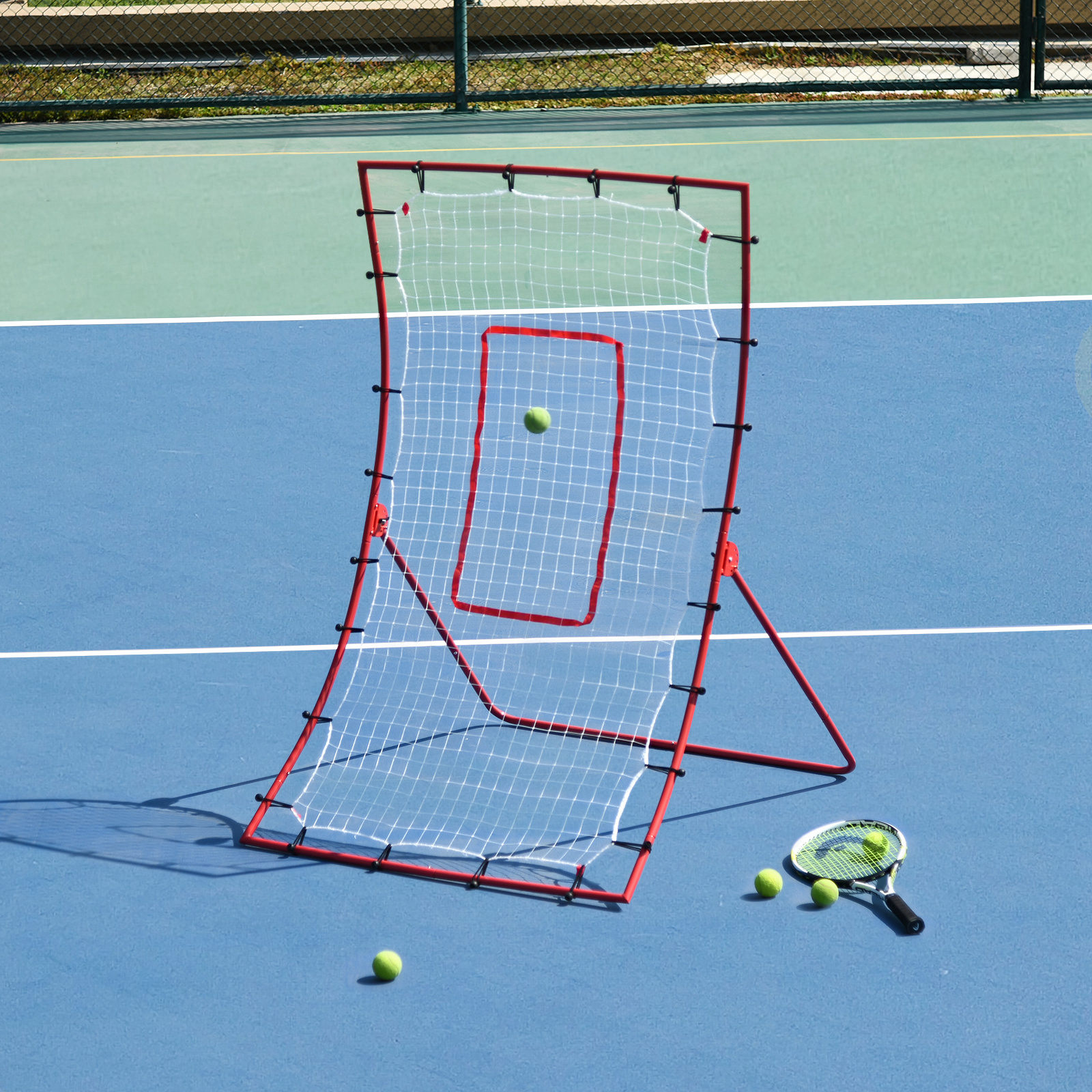 HOMCOM Fußball-Rebound-Netz, Fußball-Rebounder, verstellbare Winkel, Befestigungszubehör inklusive, Rot, Weiß