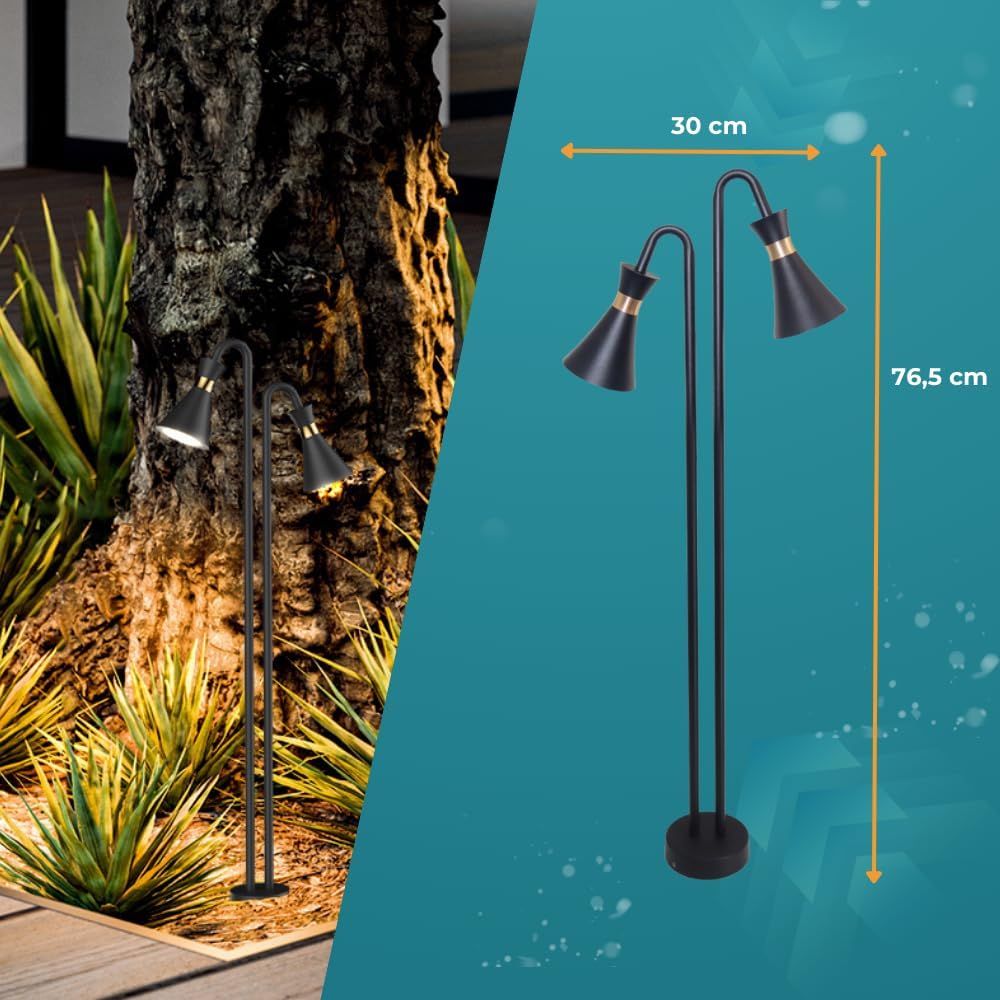 LUXULA 4er Set 2-flammige Wegeleuchte Außen mit Bodenplatte und Erdspieß, GU10 Fassung, Aluminium, 76,5cm Höhe - LED Außenleuchte IP54 Stehleuchte Garten Terrasse