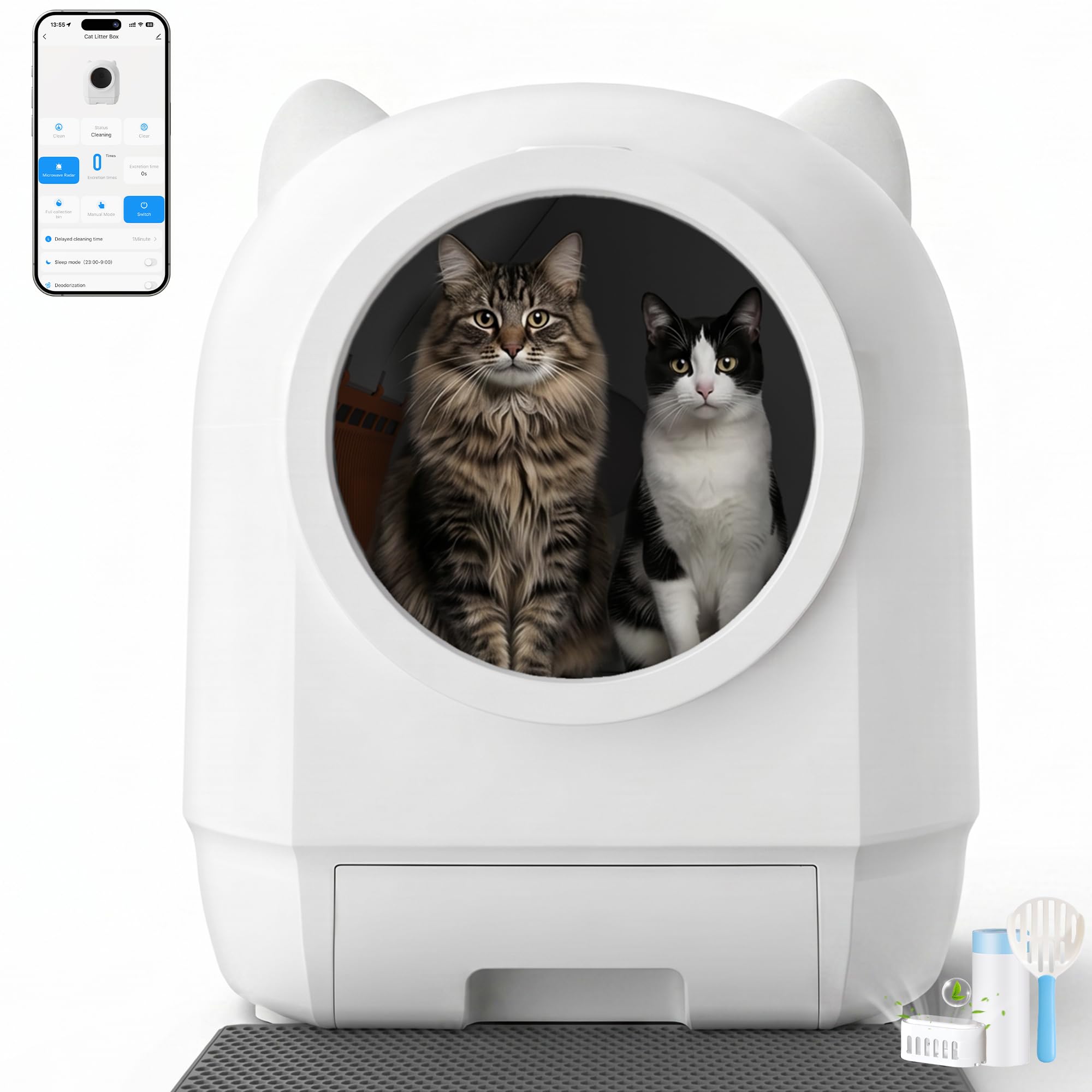 Selbstreinigendes Katzenklo XXL mit 90 L Fassungsvermögen, App-Steuerung und doppeltem Geruchsschutzsystem
