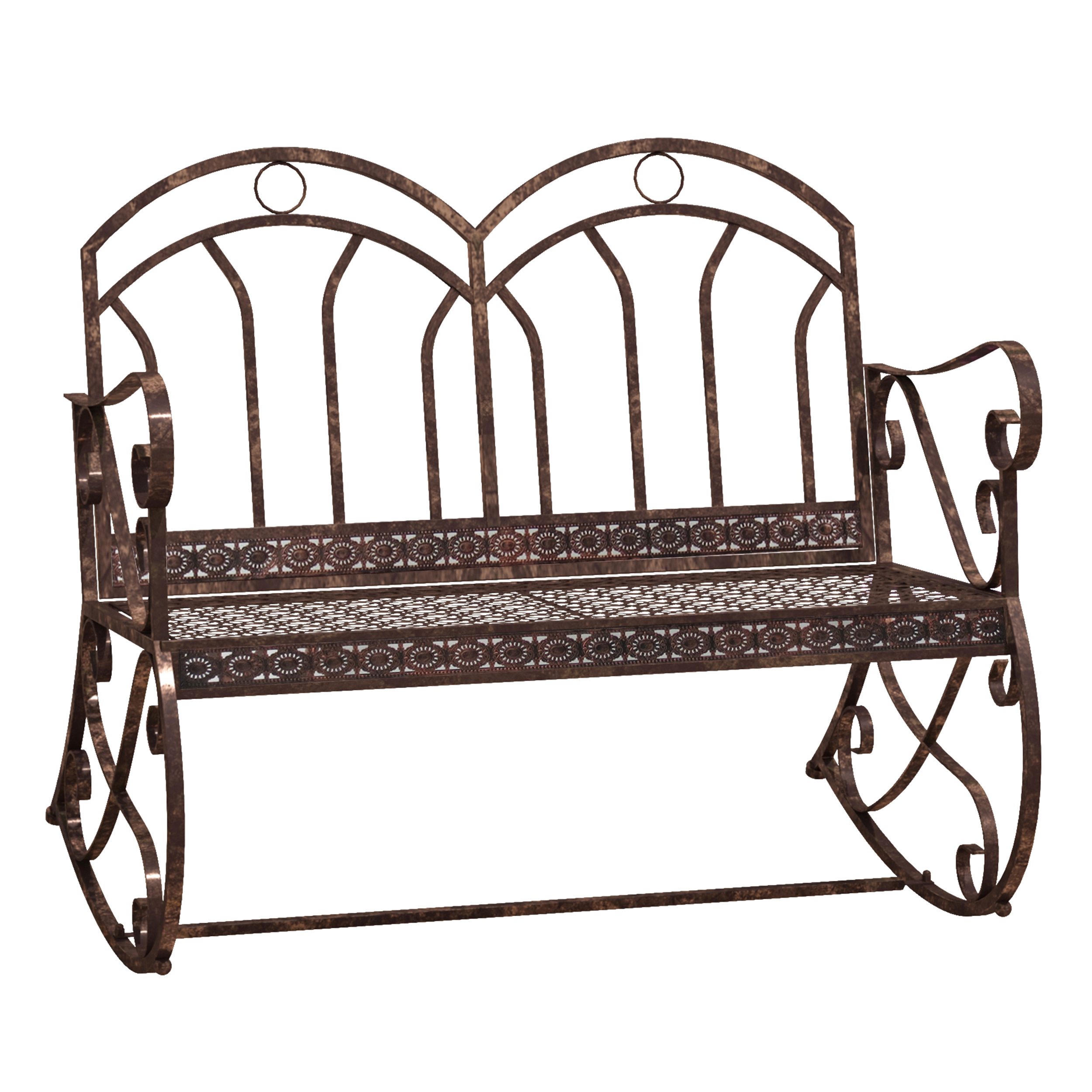Outsunny Gartenbank Schaukelstuhl Parkbank Sitzbank Bank 2-Sitzer Metall (Modell3/ Bronze-Rot)