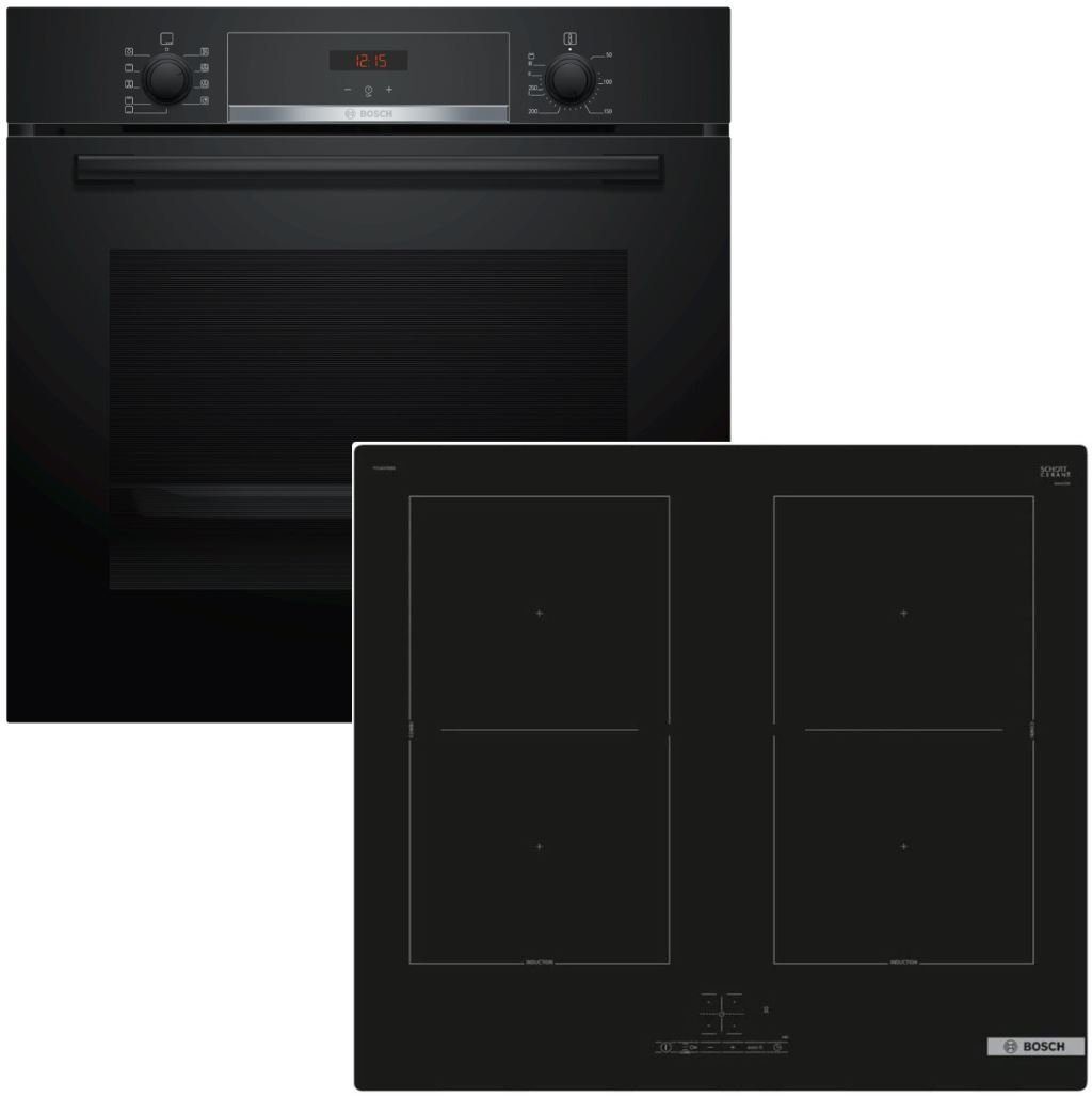 Backofen-Set Backofen Induktionskochfeld autark Teleskopauszug 3D-Heißluft