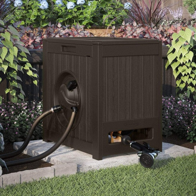 Avvolgitubo per tubo da giardino ad acqua Suncast Aquawinder da 125 piedi con riavvolgimento automatico, Java (confezione da 2)
