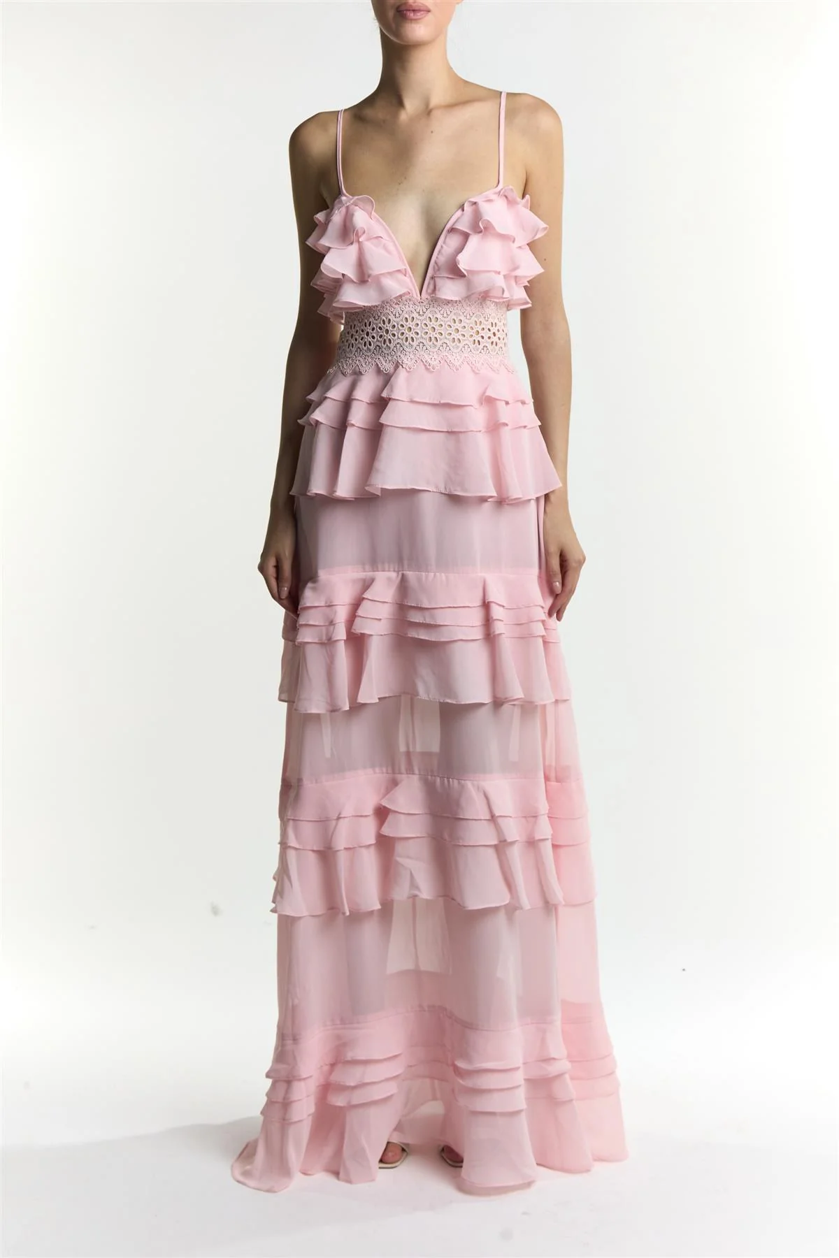Sophia Dusty Pink Tiered Ruffle Maxi Dress