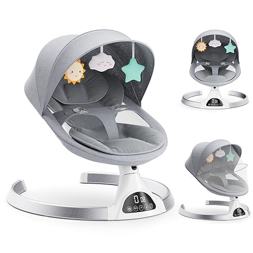 Aomdom altalena elettrica per bambini, sdraietta per bambini fino a 9 kg di peso, con telecomando e wireless per lo stile di controllo APP, altalena per bambini con imbracatura di sicurezza a 5 punti : Prima infanzia