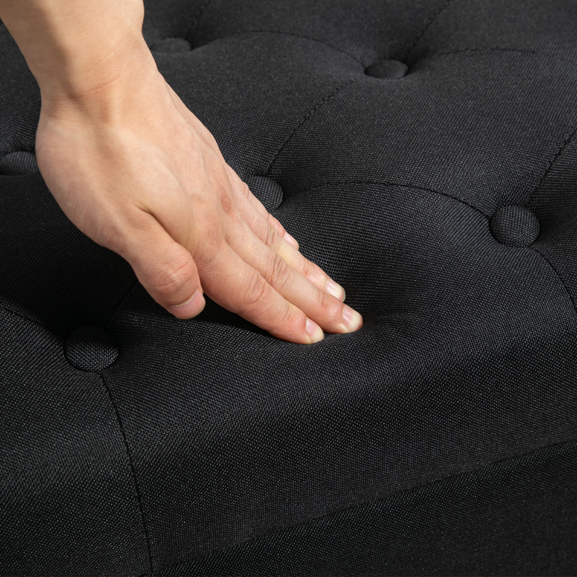 Zitbank met Opbergruimte, Halbank, Linnenachtig Polyester, Rubberhout, Zwart, 100 x 40 x 44 cm