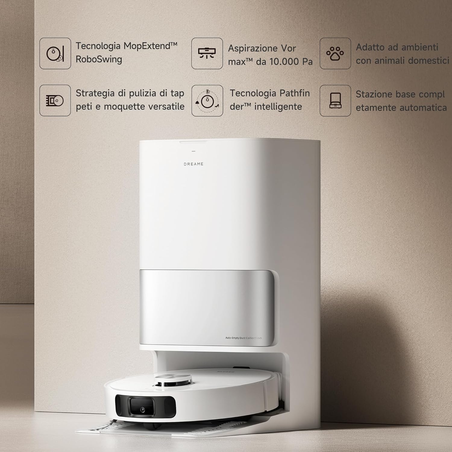 DREAME L10s Ultra Gen 2 Robot Aspirapolvere e Lavapavimenti con MopExtend RoboSwing, Aspirazione 10.000 Pa, Stazione Base Automatica, 32 Livelli di Acqua,Batteria da 240 Min