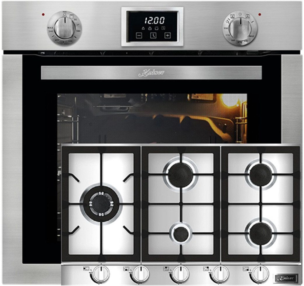 Backofen-Set Herd Set Autark Einbau Gasbackofen Autark, 79L, Grill, Drehspieß+Einbau Gasherd 90cm, Edelstahl EG 6372 + KG 9357.