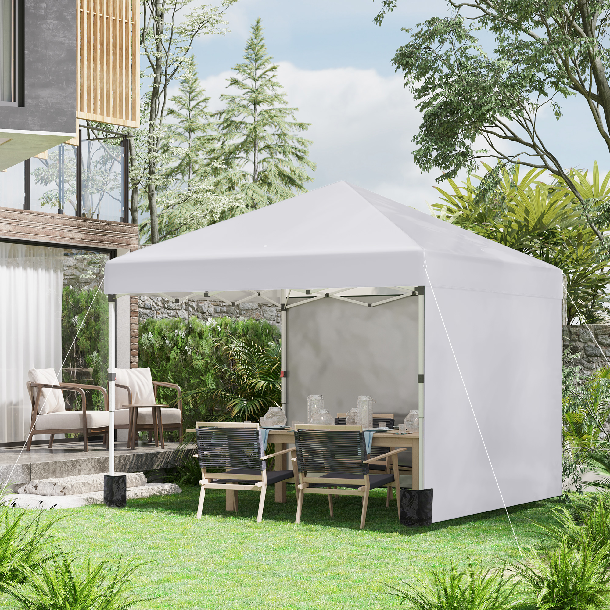 Outsunny Faltpavillon, 2 Seitenwände, höhenverstellbar, mit Transporttasche, rostfreies Stahlgestell, 3x3 m, Weiß