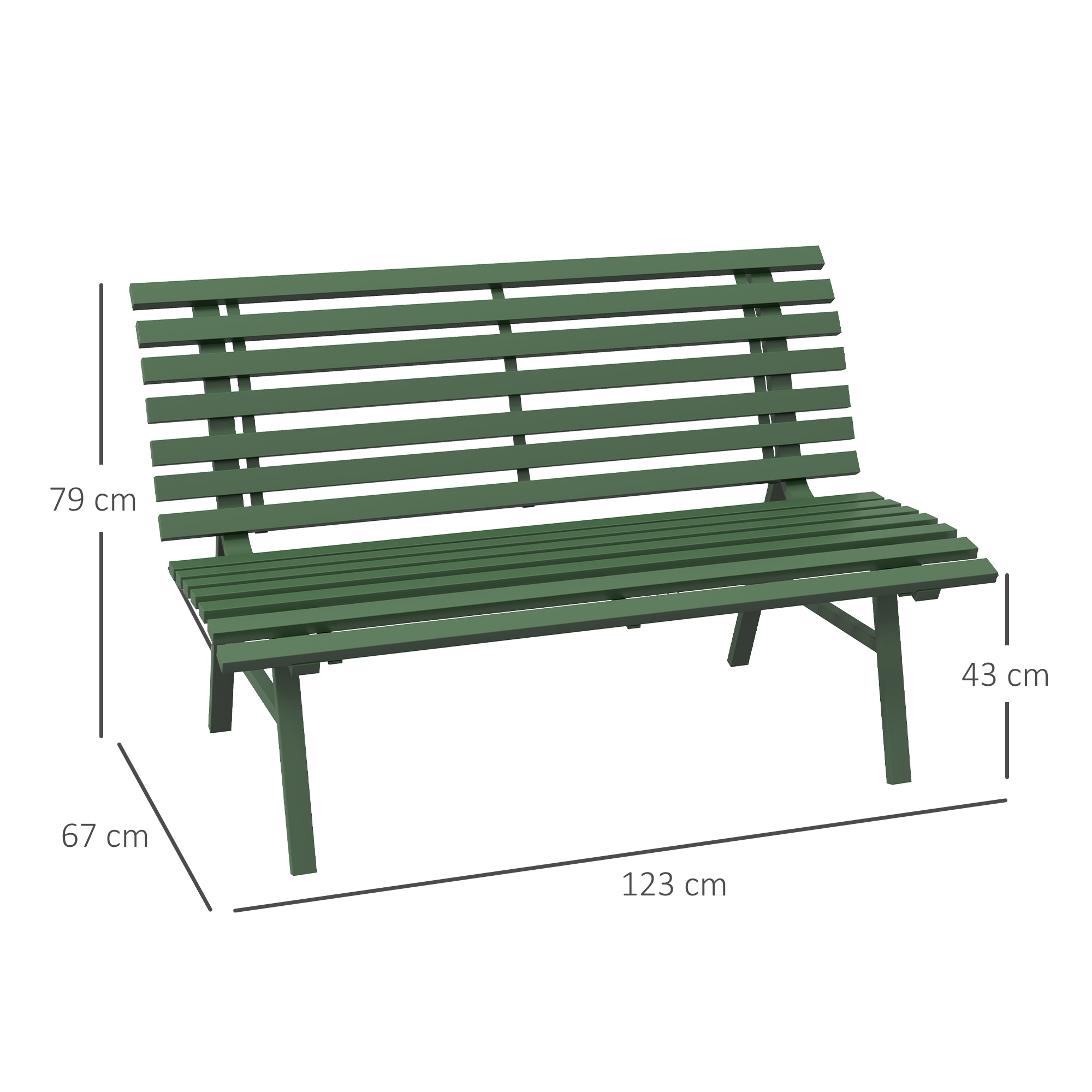 Outsunny Groene Tuinbank, Parkbank, Zitbank in Latdesign, Weerbestendig, Aluminium, 123 x 67 x 79 cm
