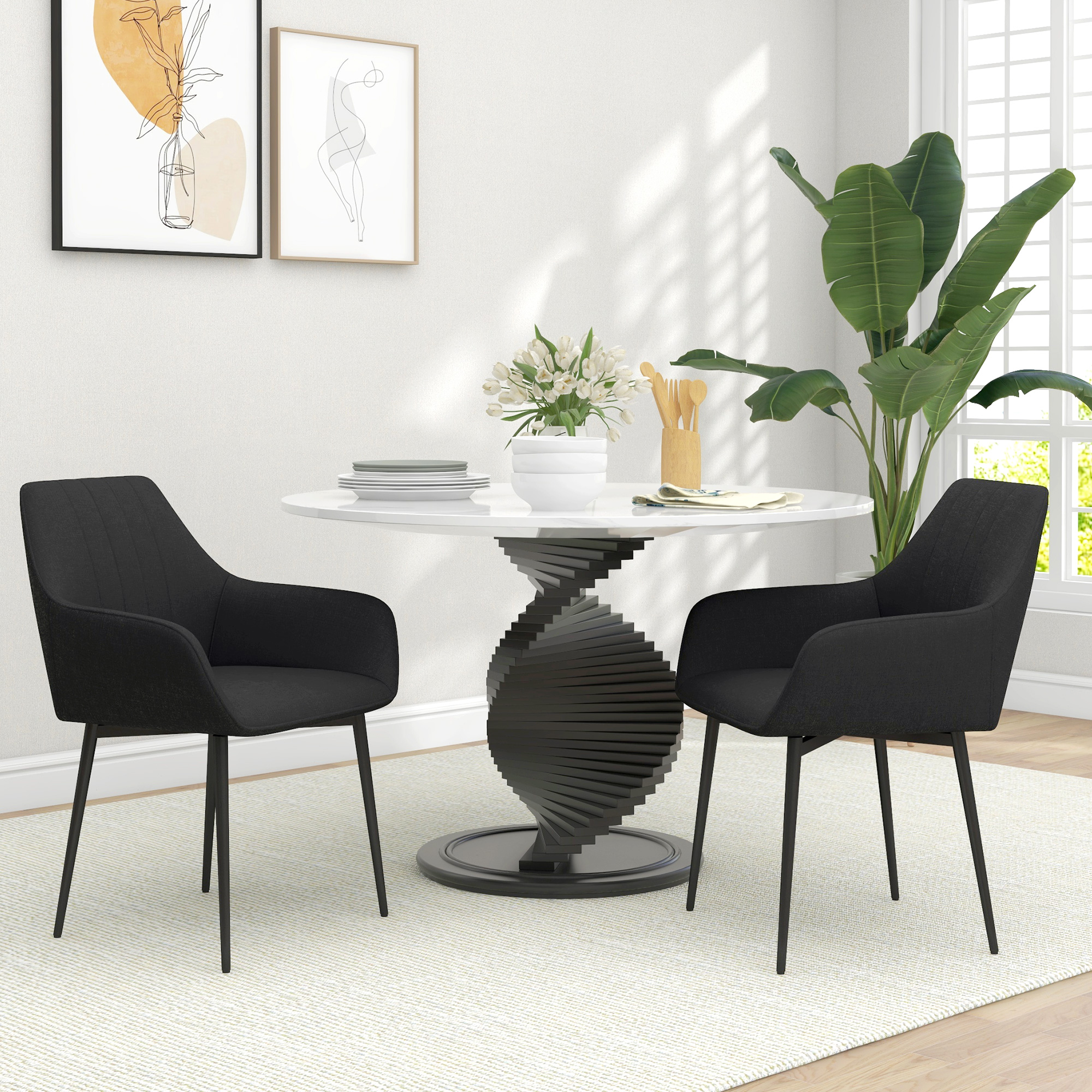 HOMCOM Esszimmerstühle Besucherstühle Design skandinavisch - Set mit 2 Stühlen - Schwarze filigrane Metallbeine