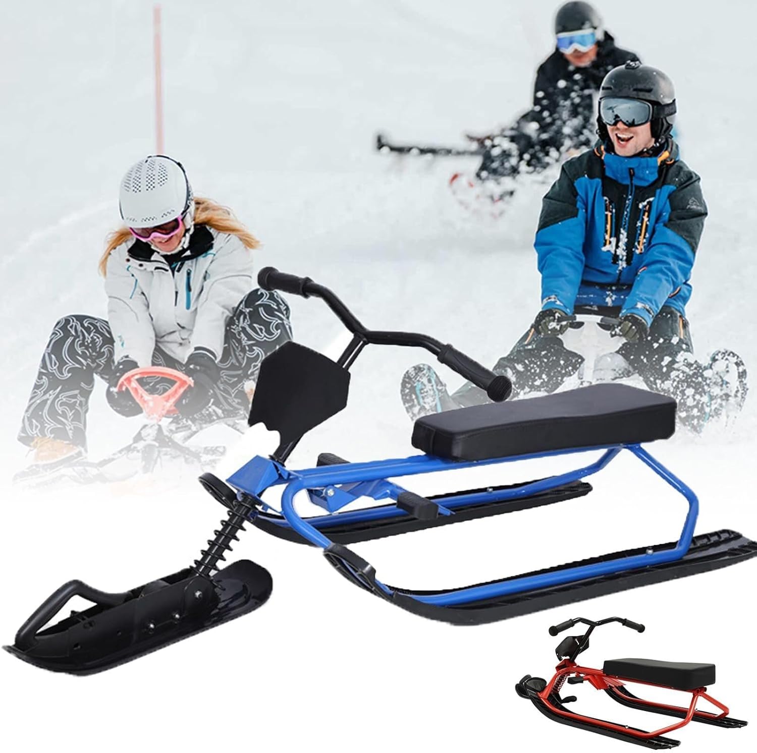 Schwerlast-Schneeschlitten mit Stahlrahmen für Erwachsene – Renn-Fliegenschlitten für Winterspaß | Trägt bis zu 80 kg | Maße 120 x 50 x 44 cm