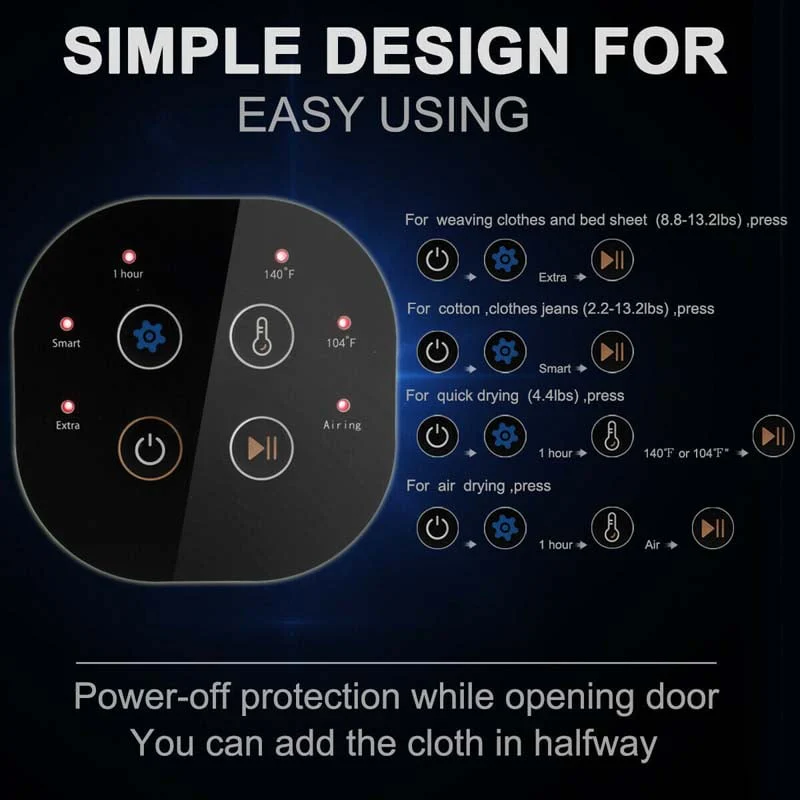 132 Lbs Portable Dryer For Apartments 1700W Front Load Tumble Dryer Compact Clothes Dryer Machine
