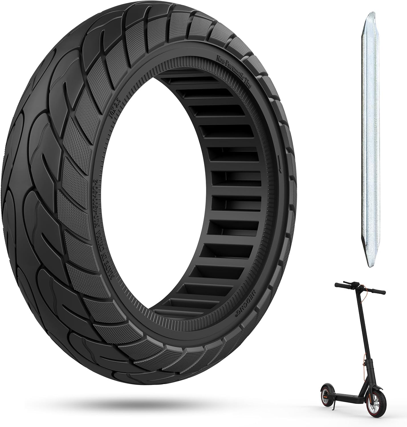 OUXI 10x2,5 Pneumatici Solidi per 60/70-6.5 Scooter Elettrico Pneumatici in Gomma, Ruota di Ricambio da 10 Pollici Anti Puntura per Ninebot Max G30P G30LP Pneumatici di Ricambio