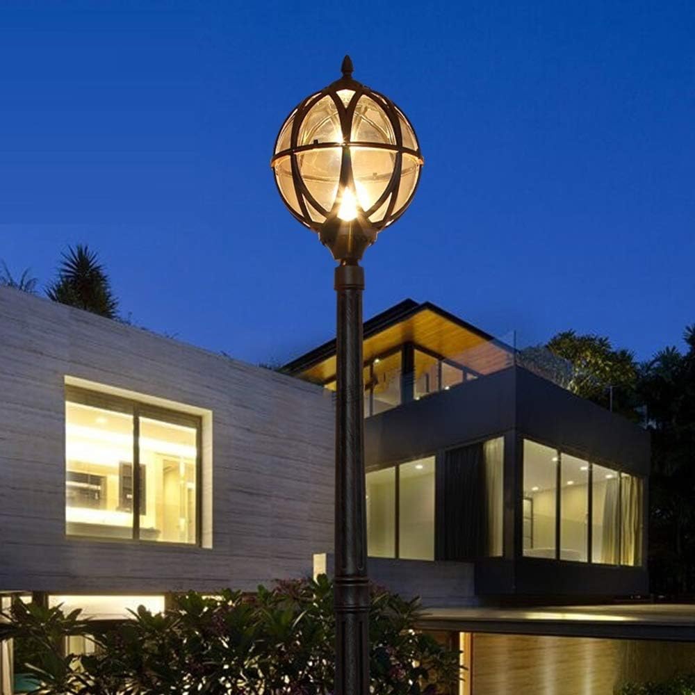 Retro Pfostenlampe Außen Rund Straßenleuchte Wasserdichte IP65 H240CM Mastlampe Outdoor Schwarz Aluminium Und Glas Robust Gartenlampe Rasen Villa Landschaft Standleuchte