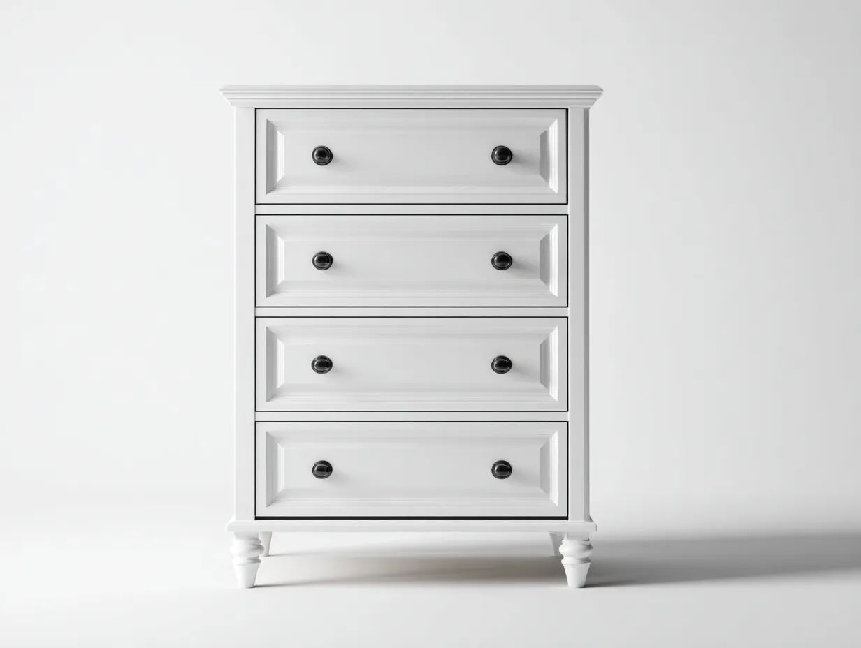 Kommode mit Schubladen - Holz-Metall - 76x42x102 cm - Weiß - Landhausstil