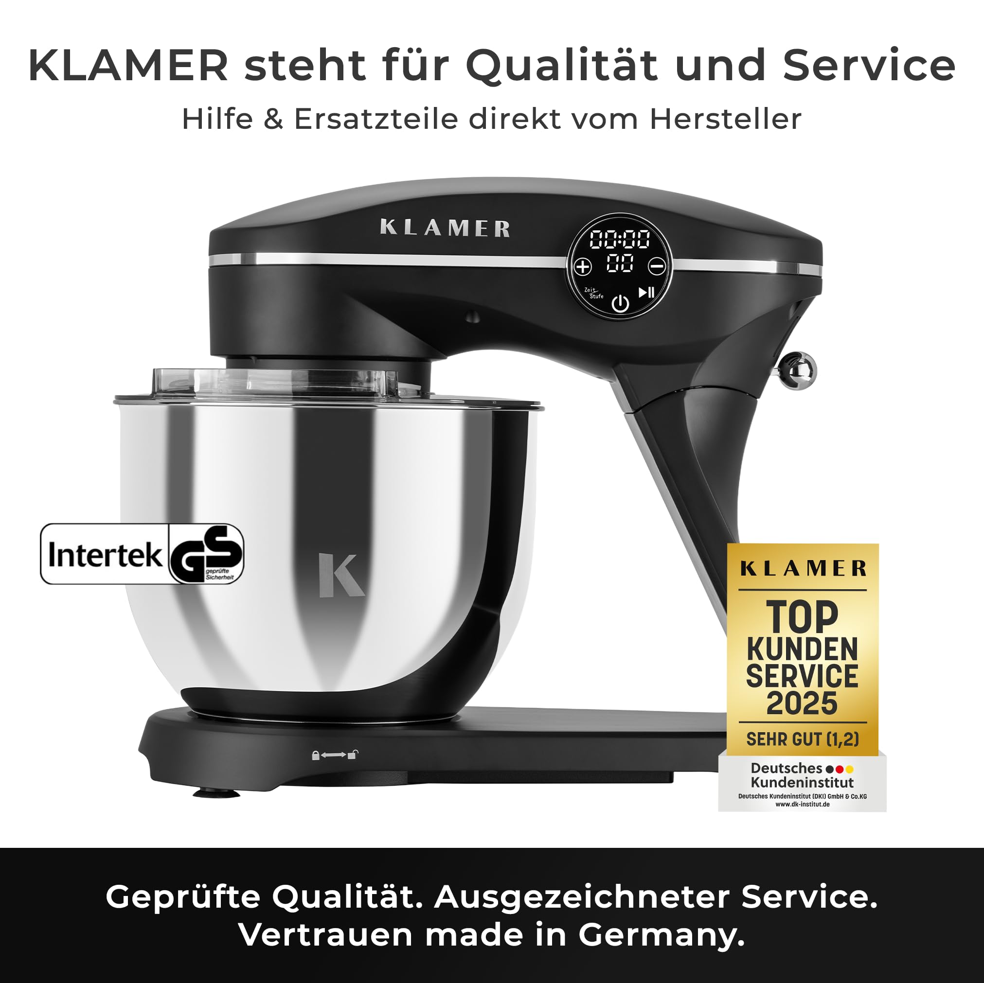 KLAMER Küchenmaschine 1800W Knetmaschine für Brotteig mit 6L Edelstahlschüssel und leistungsstarkem Motor