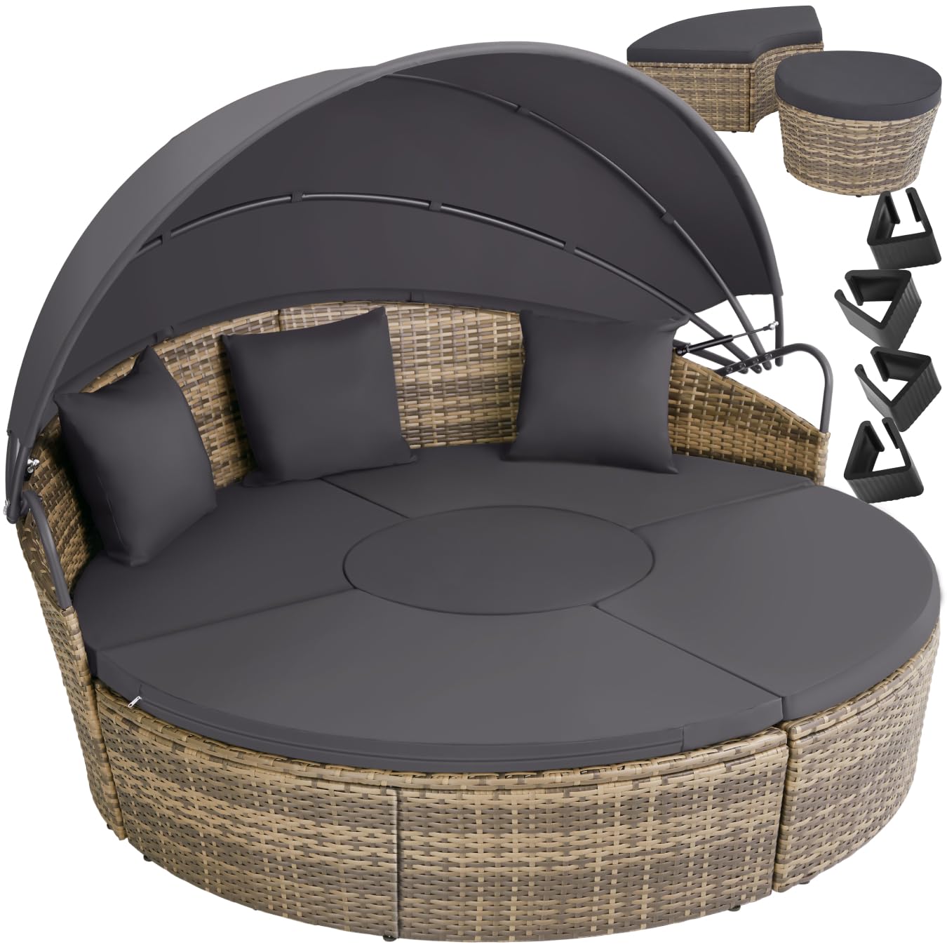 tectake Lounge Muschel Sonneninsel wetterfest Gartenliege für 2 Personen multifunktional Terrasse Balkon Natur