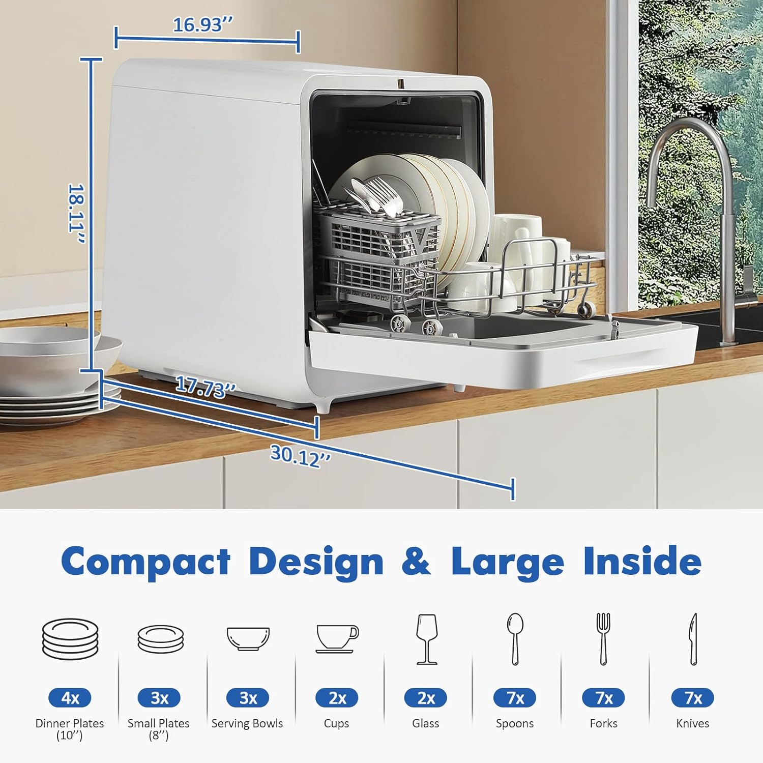 Countertop Dishwasher Compact 6 Programs No Hookup Needed