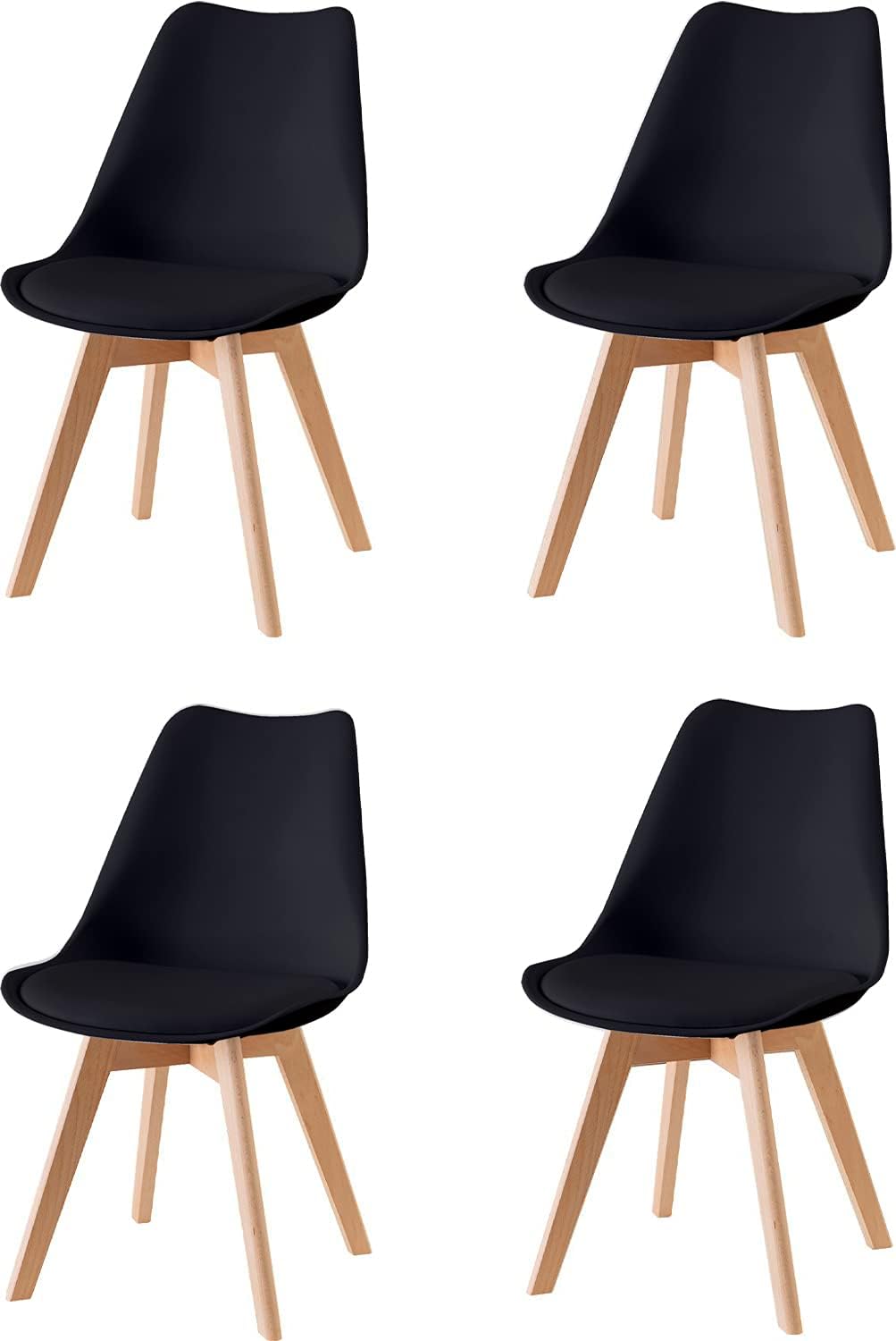 Baroni Home Set di 4 Sedie da Pranzo o Ufficio con Gambe in Legno, Sedia Ergonomica con Cuscino Integrato 57X48X79 cm Bianco