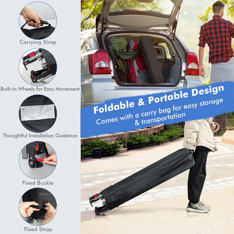 10 x 17.6 FT Outdoor Instant Pop-up Canopy Tent for Market Picnic with Dual Half Awnings & Wheeled Bag