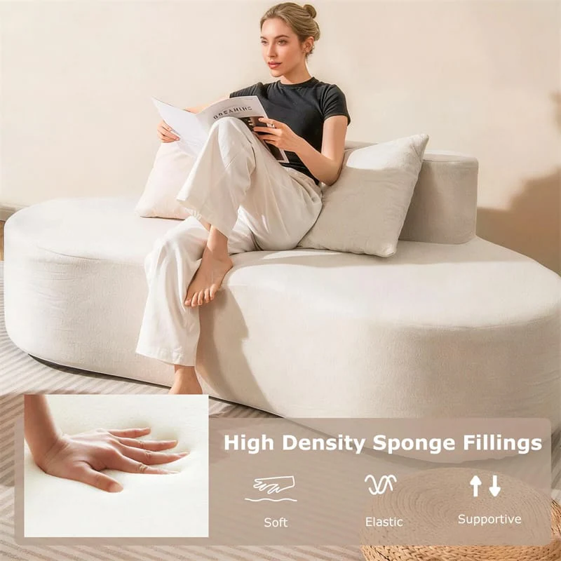 Eletriclife 78.5" Modern Curved Floor Sofa Couch with 2 Cozy Pillows & Low Backrest