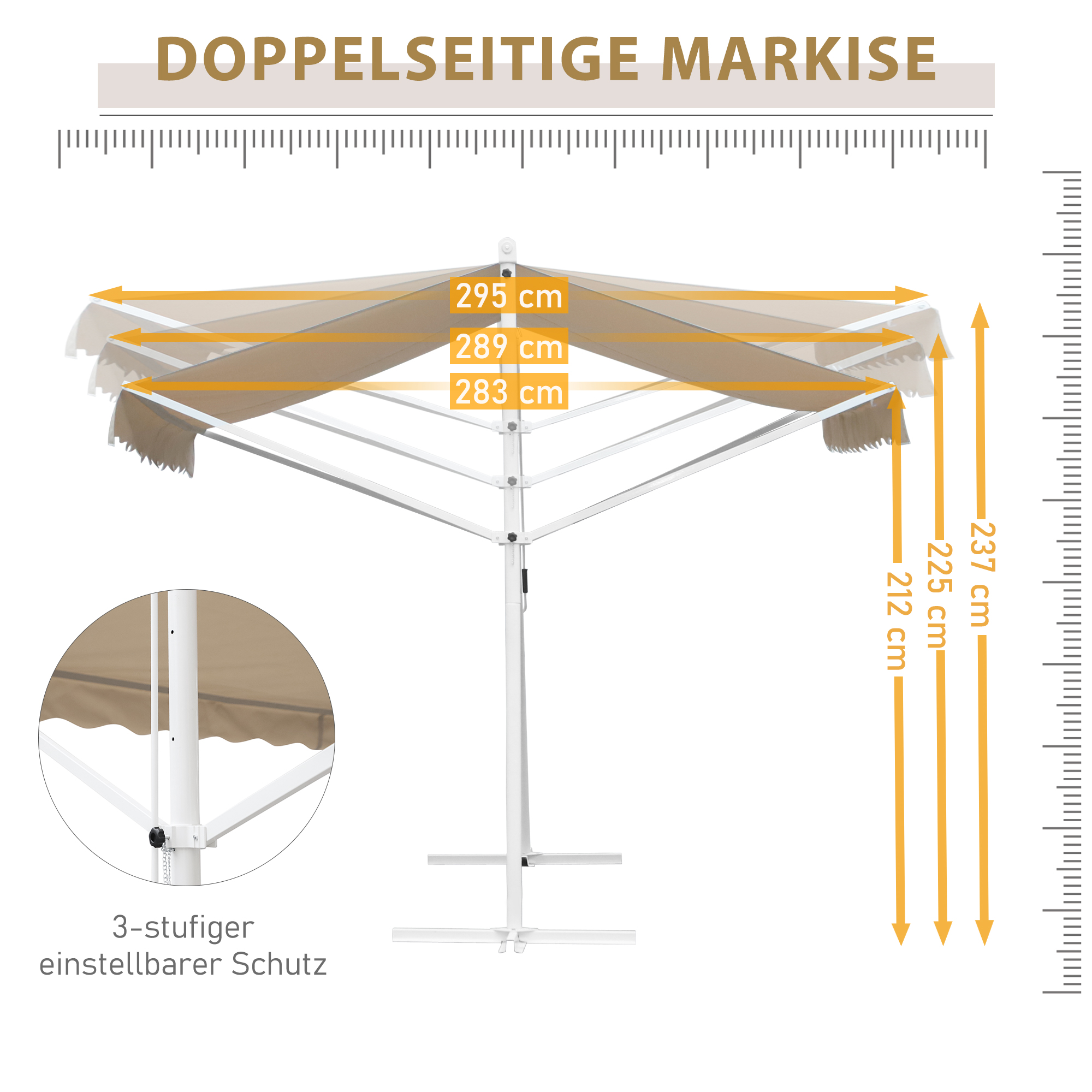 Outsunny Staande luifel met knikarm tuinluifel luifel zwengel crème 4,5 x 3,42 m