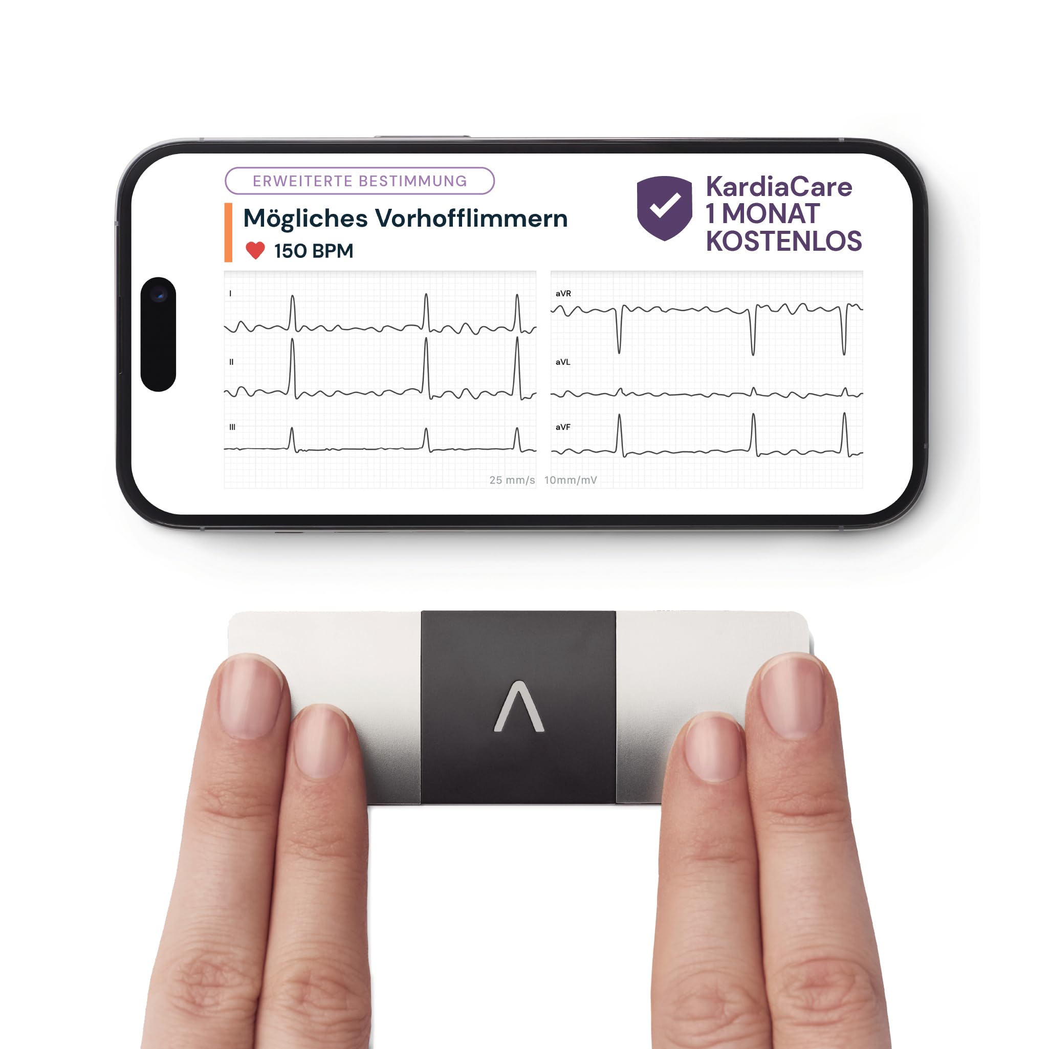 6-Kanal EKG-Monitor für Smartphones und Tablets, tragbar, erkennt Vorhofflimmern, inkl. 1 Monat KardiaCare