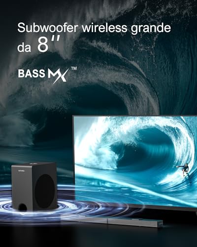 ULTIMEA 5.1.2 Soundbar compatibile con Dolby Atmos, sistema audio surround home theater, subwoofer wireless da 8", soundbar per TV, 2 driver rivolti verso l'alto, 4K HDR, Nova S80 (altoparlanti : Elettronica