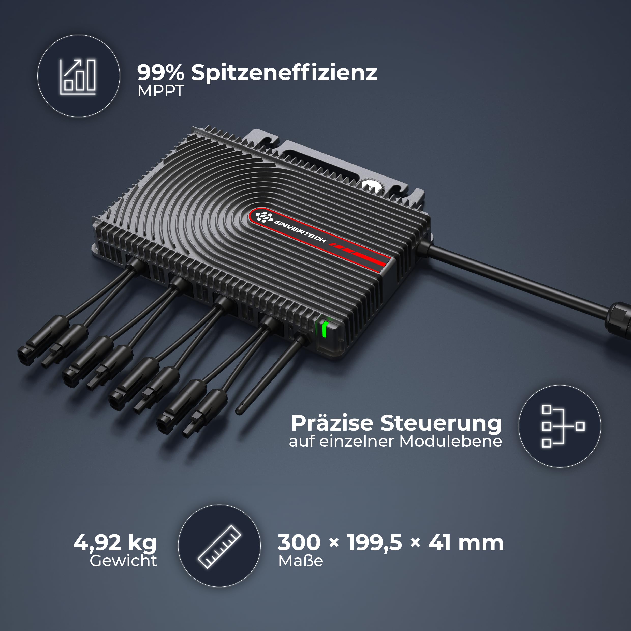 Mikro-Wechselrichter 2000W EVT-2000-SE für 4 PV-Module, mit App- und WLAN-Steuerung sowie 5m AC-Kabel und 8x2m DC-Kabel