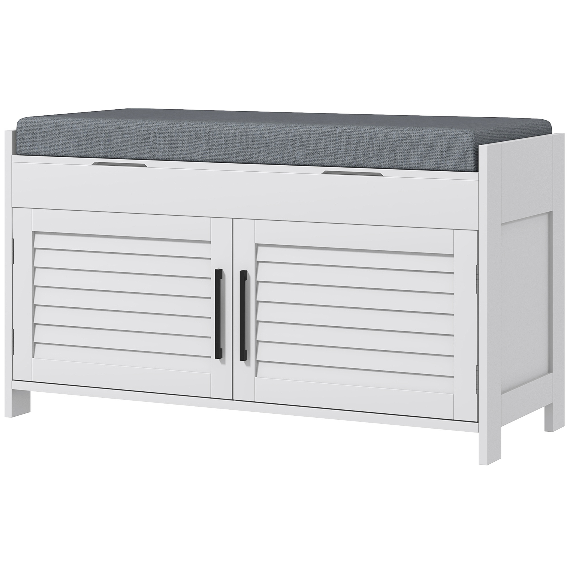 HOMCOM Schuhbankschrank mit herausnehmbarem Innenboden, MDF und ähnlichem Leinen, 90x36x50 cm, Weiß und Grau