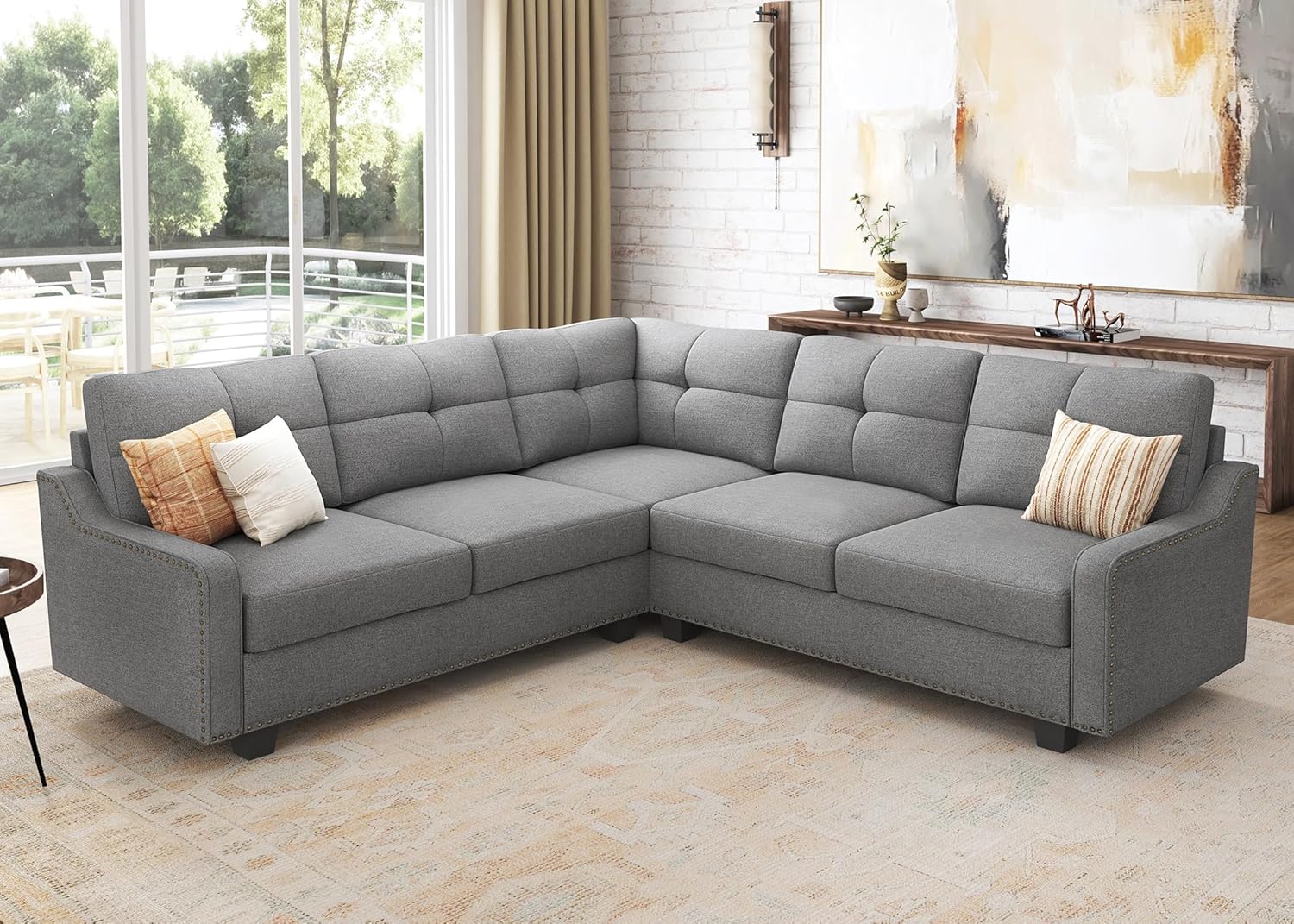 Convertible L Shaped Velvet Sectional Sofa for Apartment Black