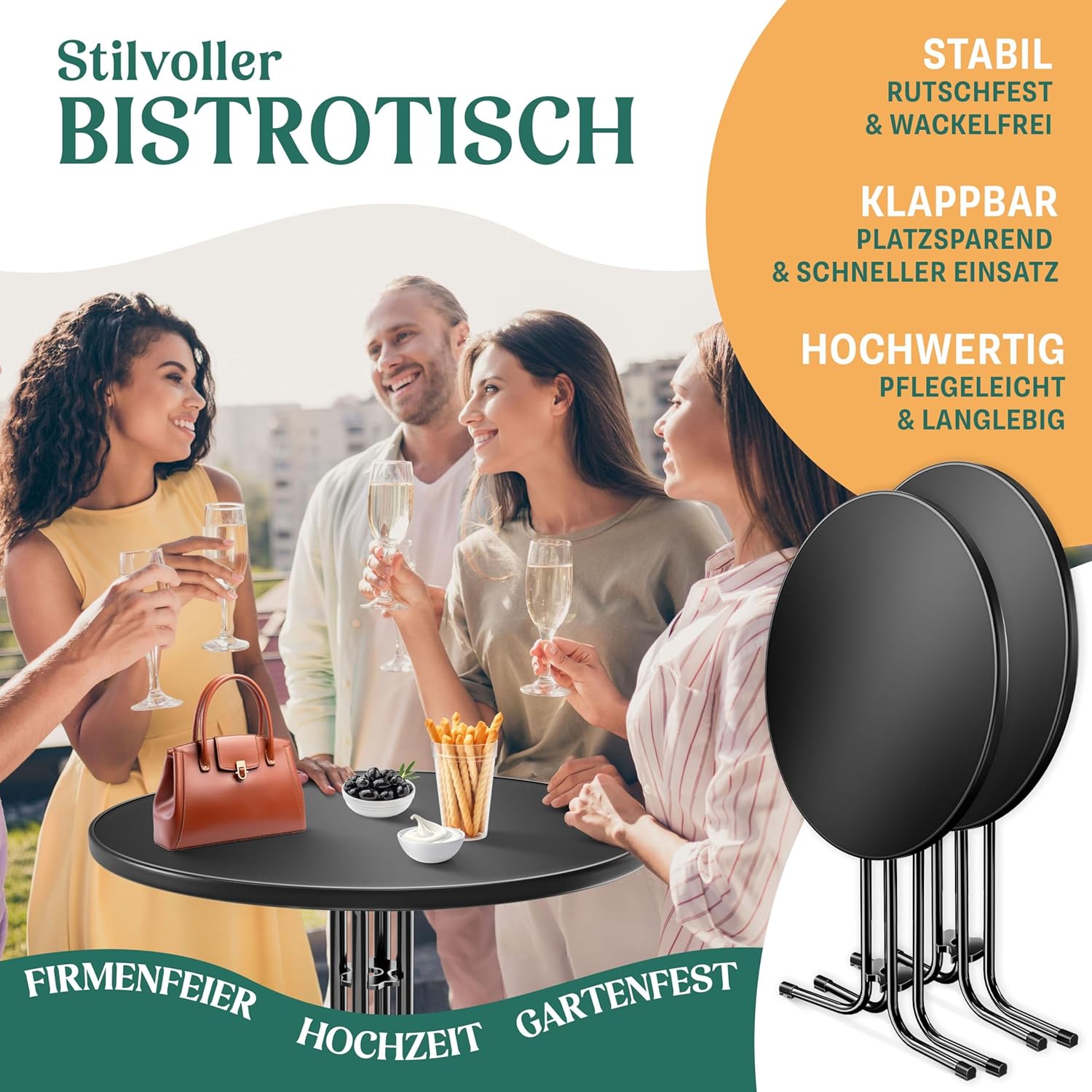 KESSER® Stehtisch klappbar 2er Set Ø80cm rund, Gastro Bistrotisch Hochtisch Cocktail Stehtisch + Husse, Klapptisch Partytisch für Garten/Balkon/Events/Gastronomie, wetterfest, In- & Outdoor, Schwarz
