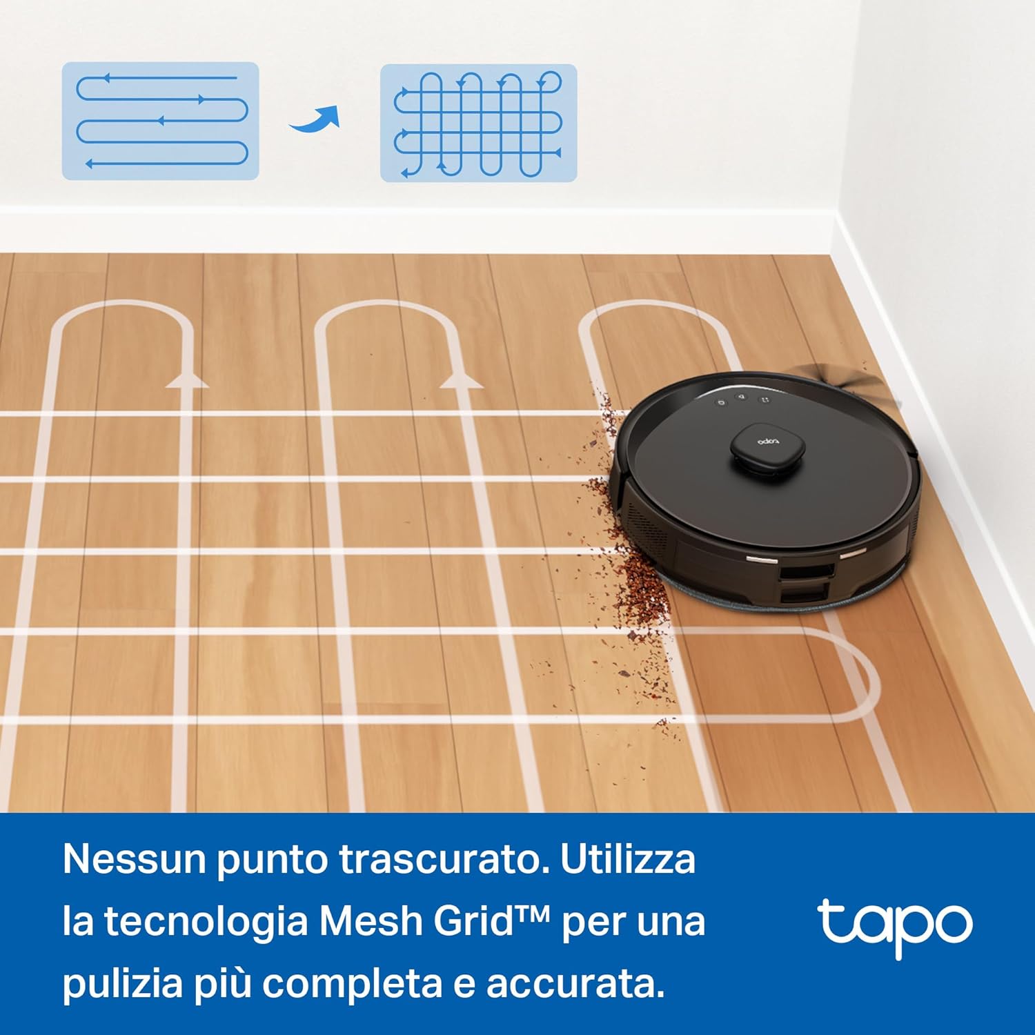 Tapo RV30 Max Plus Robot Aspirapolvere Lavapavimenti con Mappatura 5300Pa, Svuotamento Automatico Polvere 3L, Doppia Navigazione LiDAR +IMU, Zone No-Go e Muri Virtuali, Controllo APP&Alexa&Google
