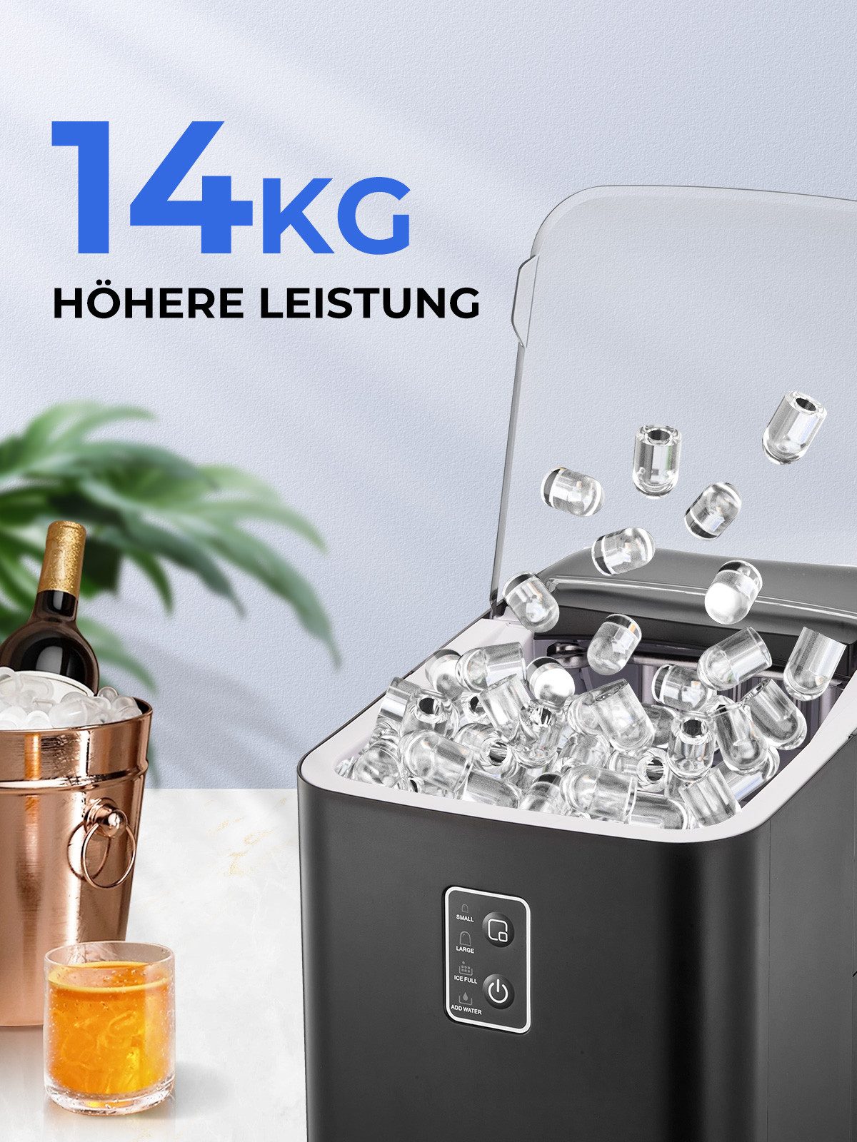 Eiswürfelmaschine Eiswürfel in 5 Minuten, Selbstreinigender Mini Eiswürfelbereiter