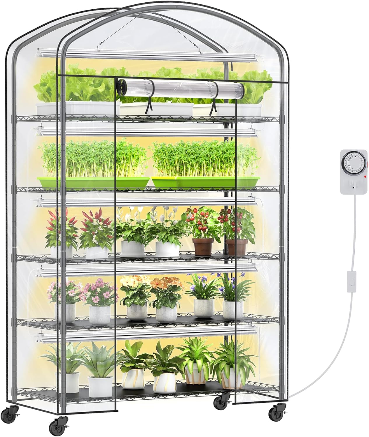 5 Tier Metal Plant Stand with Grow Light & PVC Cover Portable Mini Greenhouse with Shelves Adjustable Small Indoor Green House with Grow Light for Indoor Plants  Seedling Rack 49
