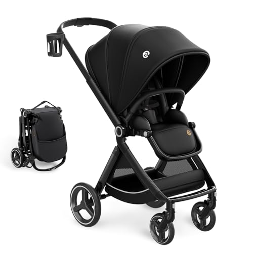 Passeggino Reversibile leggero (nero), ELITTLE EMU, passeggino portatile da 25 kg, ruote per tutti i terreni, pieghevole compatto, schienale regolabile a 95 175°, parasole UPF50  : Prima infanzia