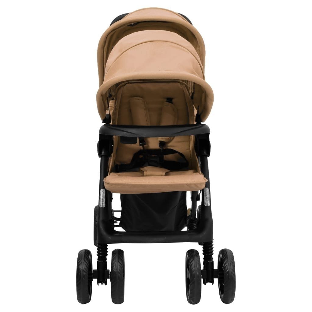 Geschwisterwagen aus Stahl, Leinen in Taupe und Schwarz
