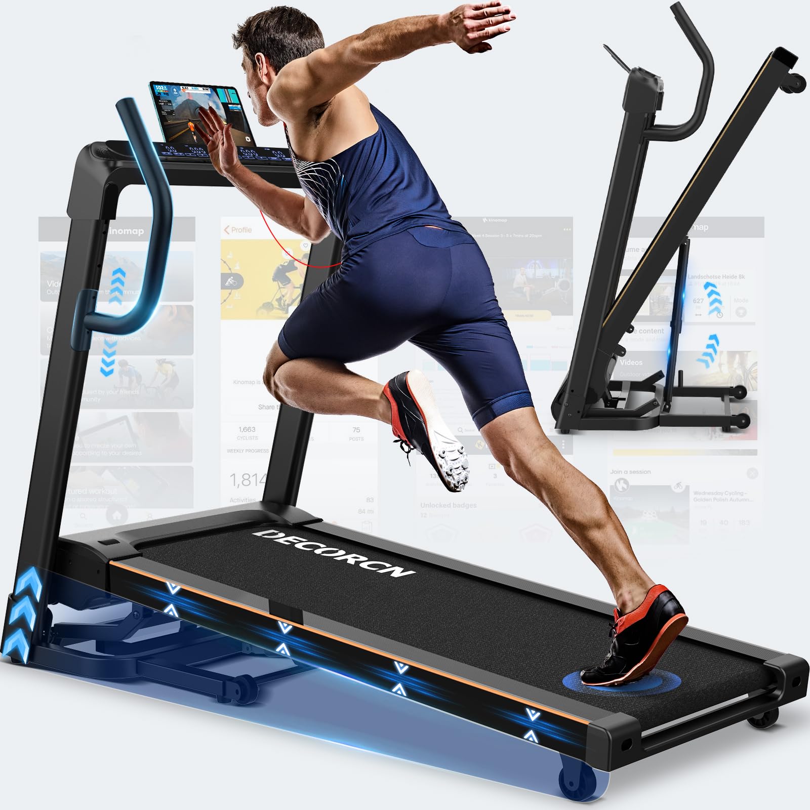 Klappbares Laufband für Zuhause mit 4,5 PS, bis 16 km/h und 20 Neigungsstufen, 150 kg Belastbarkeit, Bluetooth