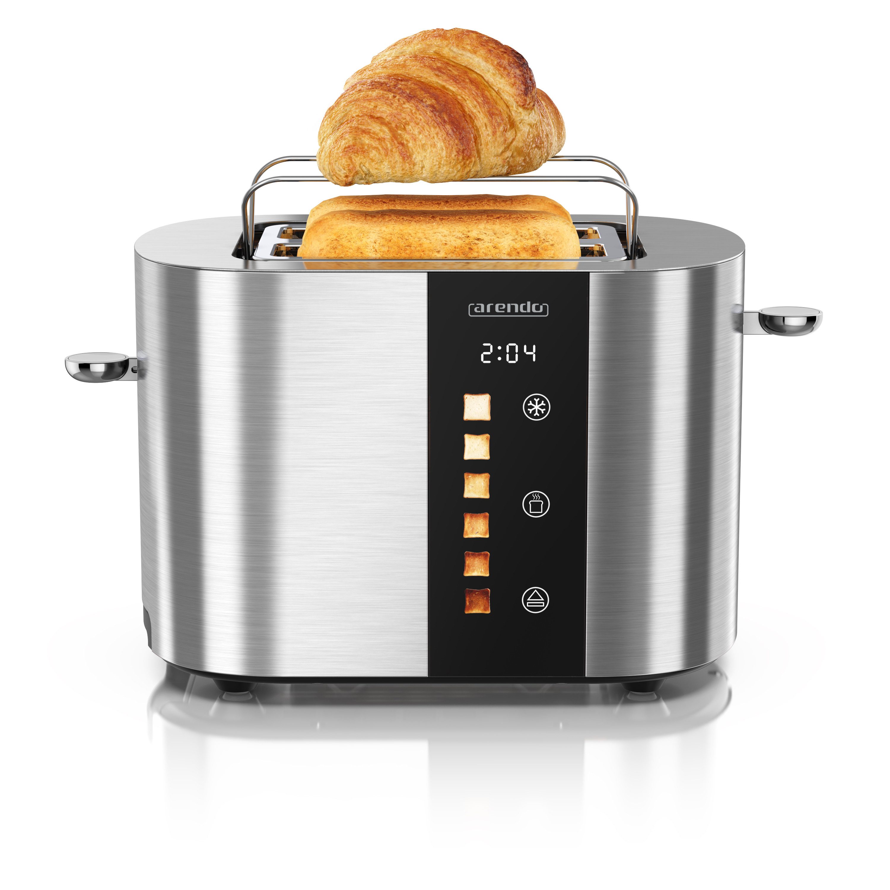 Toaster Edelstahl, Kurzschlitz, Touch Display, Restzeit & Bräunungsgradanzeige